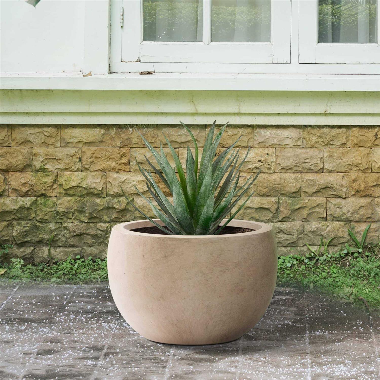 Kante 20 in. W Round Lightweight Weathered Concrete Metal Planter Pot, Seamless with Drainage Hole for Home and Garden - Image 3