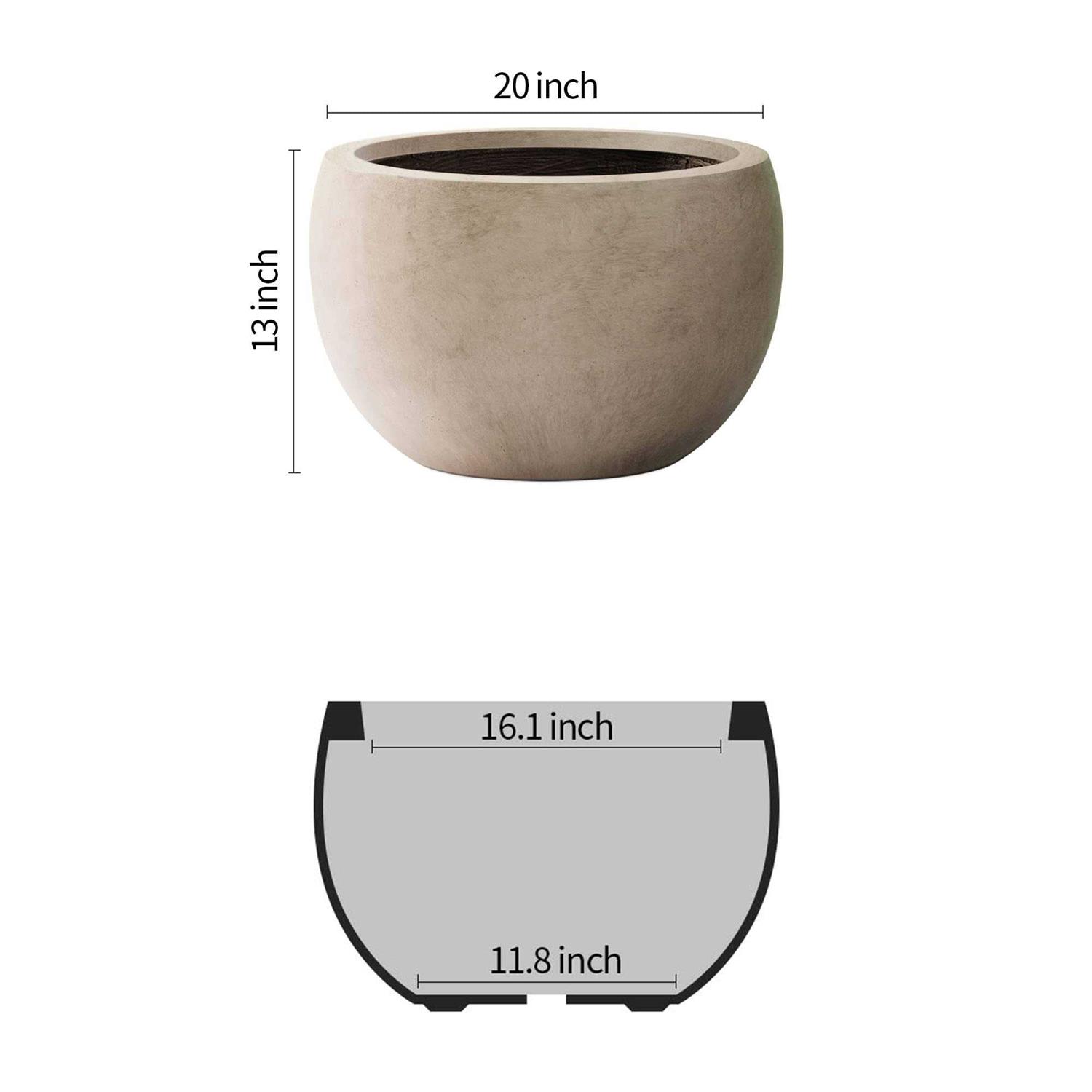 Kante 20 in. W Round Lightweight Weathered Concrete Metal Planter Pot, Seamless with Drainage Hole for Home and Garden - Image 5