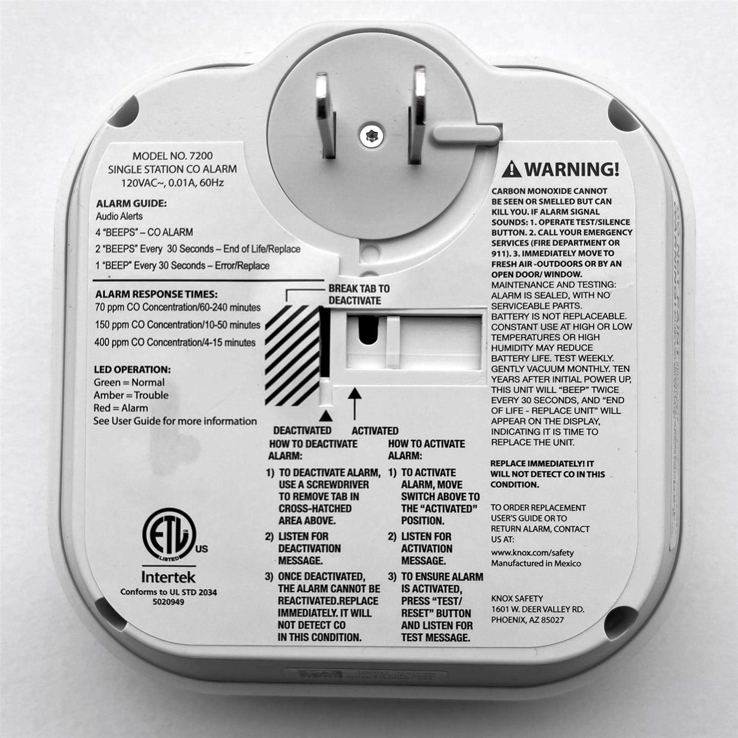 Knox Safety Plugin Carbon Monoxide Detector Voice Alert & Display 10-Year Battery Backup - Image 4