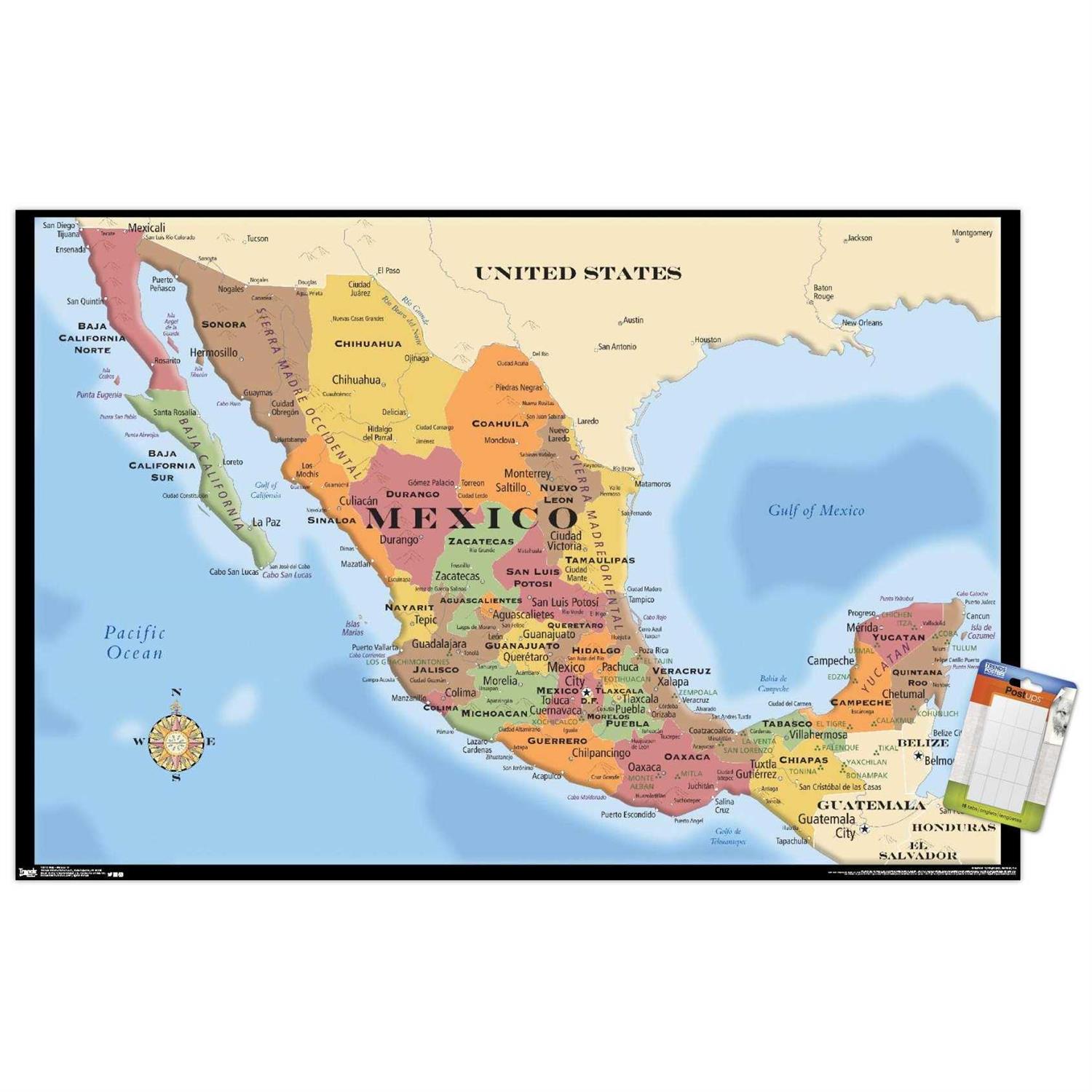 Map Mexico Wall Poster 22.375 inch x 34 inch