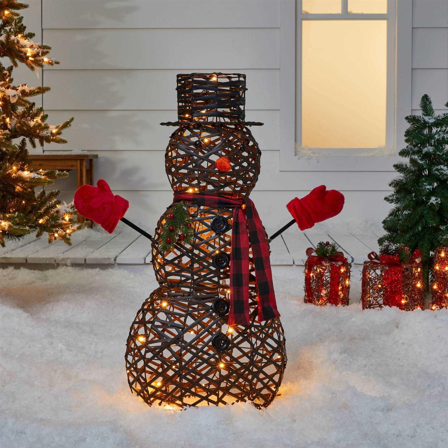 Wondershop 34 Faux Rattan Snowman LED Christmas Novelty Sculpture Light ...